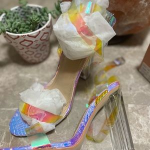 Simmi iridescent/clear lace up heels